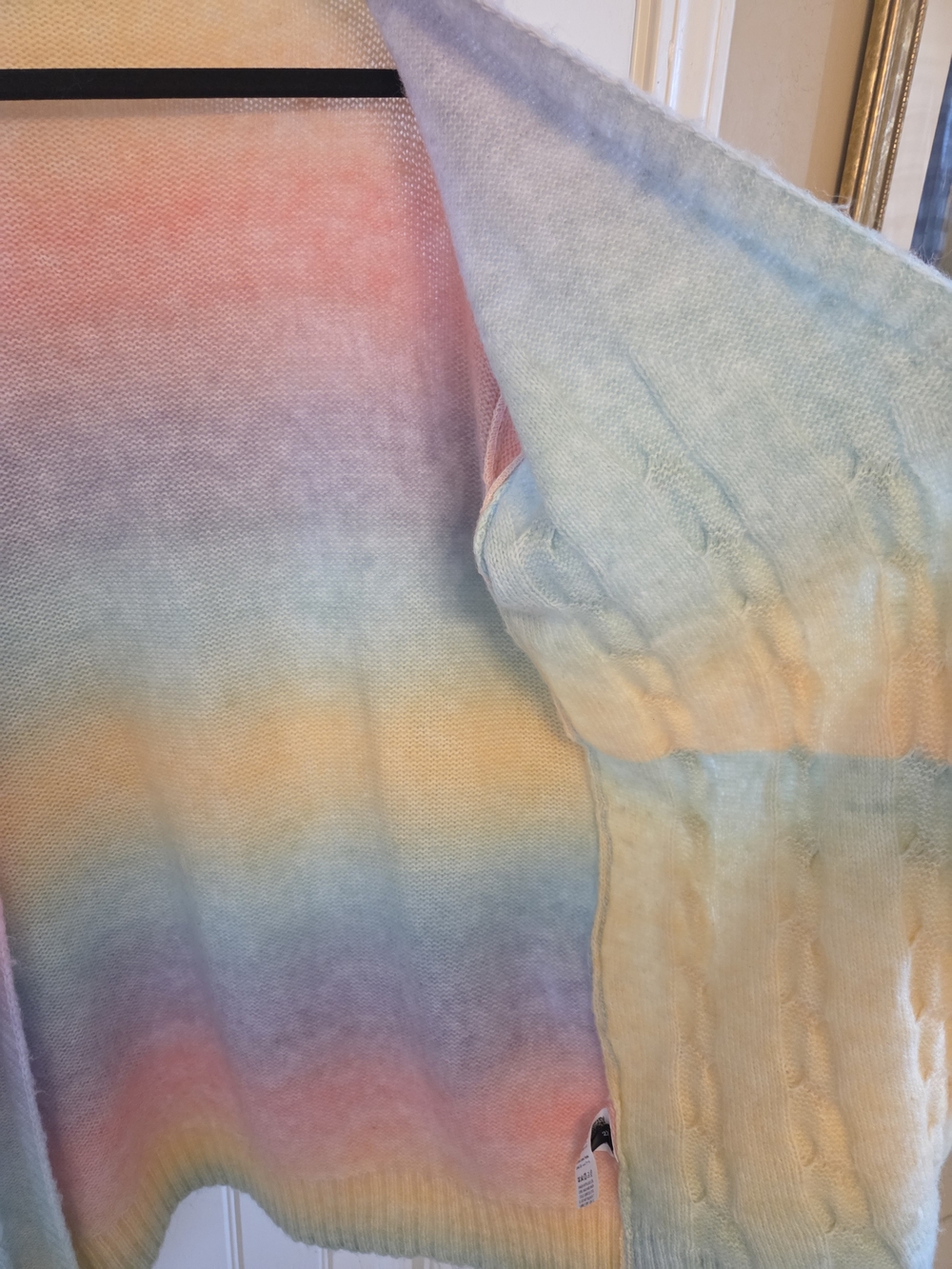 Soft Pastel ๐ Rainbow Open-Front Cable Knit Cardigan Sweater - Picture 4 of 5